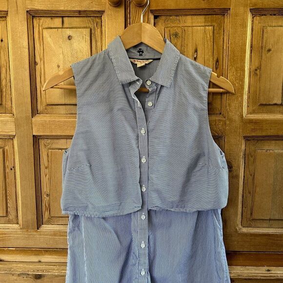 Brooks Brothers Red Fleece 6 Striped Button Front Dress Blue White Sleeveless - Picture 2 of 11